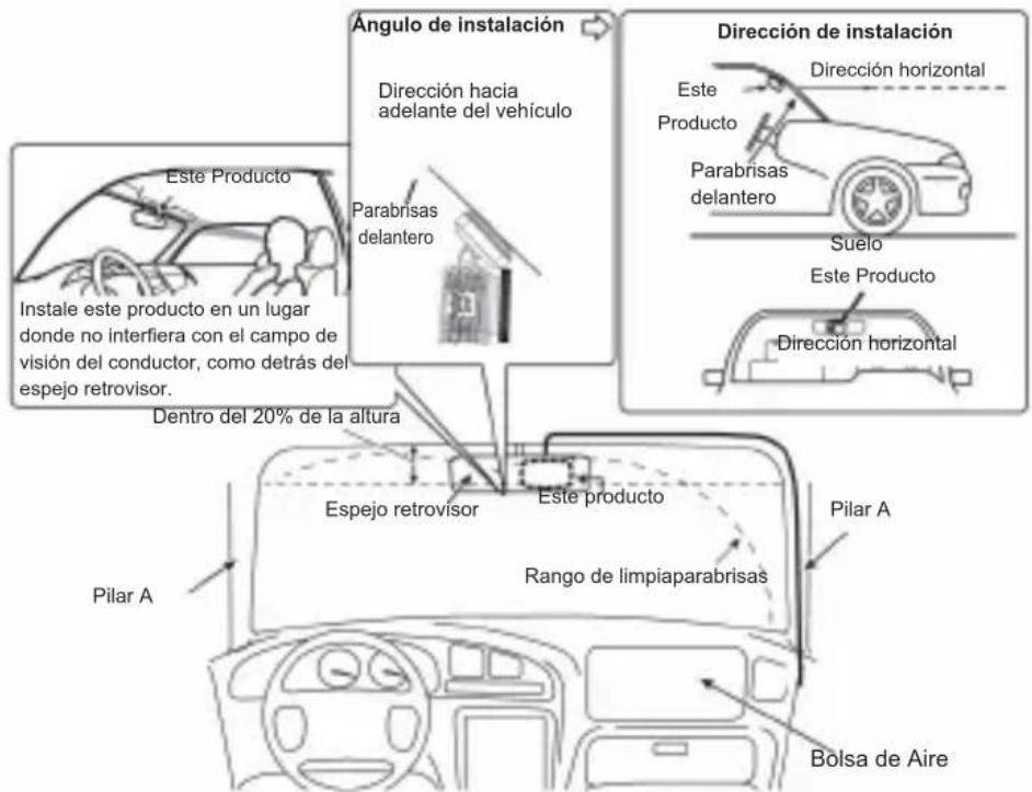 PIONEER VREC-Z820DC - Posición de instalación especificada en el parabrisas delantero - 1