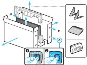 Technical diagram illustrating a device's internal structure and component assembly, with labeled parts and directional arrows.