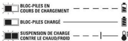 BLOC-PILES EN COURS DE CHARGEMENT BLOC-PILES CHARGÉ SUSPENSION DE CHARGE CONTRE LE CHAUD/FROID