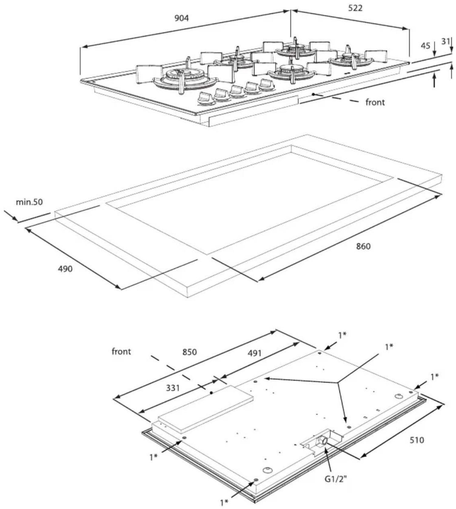 Atag HG9611ME - attachment points for mounting brackets - 4