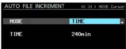 AUTO FILE INCREMENT MODE TIME TIME 240min