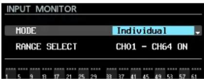 INPUT MONITOR MODE Individual RANGE SELECT CH01 - CH64 ON
