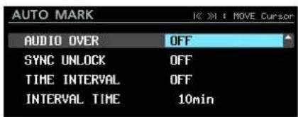 AUTO MARK AUDIO OVER OFF SYNC UNLOCK OFF TIME INTERVAL OFF INTERVAL TIME 10min