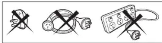 Diagram showing three electrical circuit symbols: a hand with crossed-out wires, a plug with crossed-out wires, and an open plug with crossed-out wires.