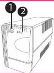 Diagram of a computer tower with labeled parts 1 and 2, showing front panel and side panel views.