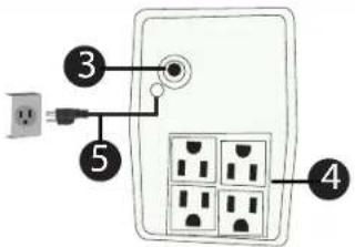 Diagram showing labeled components of an electrical outlet with numbered parts and connections