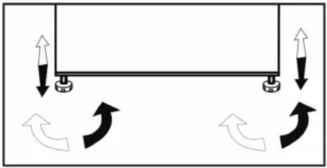 Defy B4802W - Levelling the adjustable legs on the floor: Level your refrigerator by turning the front legs as shown in the illustration below. - 1