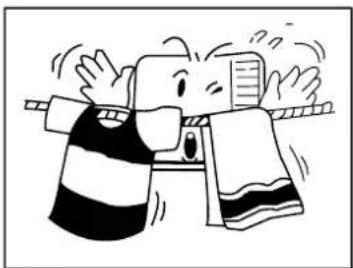 Cartoon illustration of a person in striped shirt and striped shirt reaching toward a window with a document (no text or symbols present)