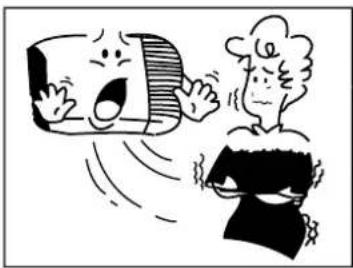 Cartoon illustration of a character shouting with a smiling face, while another character reacts in shock (no text or symbols present)