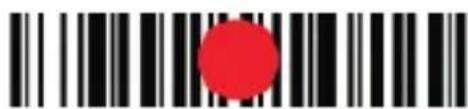 Barcode image with a red circular marker in the center