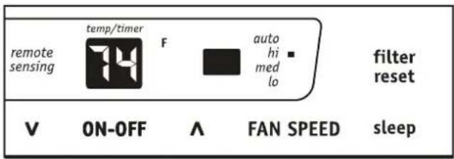 remote sensing temp/timer F auto hi med lo filter reset V ON-OFF ∧ FAN SPEED sleep