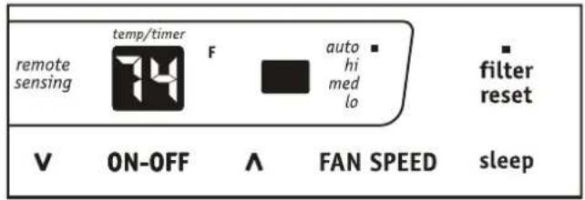 remote sensing temp/timer F auto hi med lo filter reset V ON-OFF ∧ FAN SPEED sleep