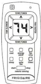 TEMP/TIMER A A V V TEMP/TIMER cool energy fan only sweep auto fan timer start stop remote sensing FRIGIDAIRE