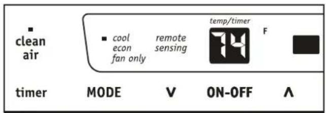 clean air cool remote temp/timer F econ sensing fan only fan only timer MODE V ON-OFF A