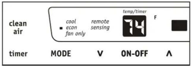 clean air cool remote temp/timer F ■ econ sensing fan only timer MODE V ON-OFF ∧