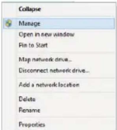Collapse Manage Open in new window Pin to Start Map network drive... Disconnect network drive... Add a network location Delete Rename Properties