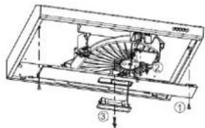 Technical diagram of a mechanical device with numbered components and directional arrows indicating assembly or motion.