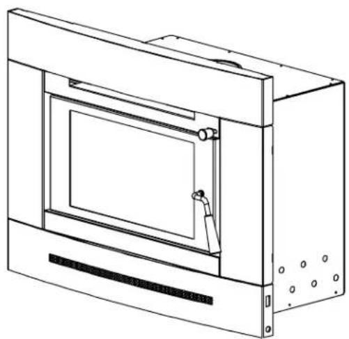 Technical line drawing of a mechanical device with a central panel and mounting bracket (no text or symbols)