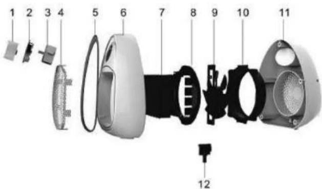 Exploded view diagram of a device with numbered parts for identification