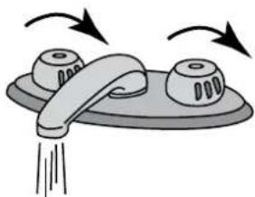 Illustration of a showerhead with two cups and a handle, showing airflow direction (no text or symbols)