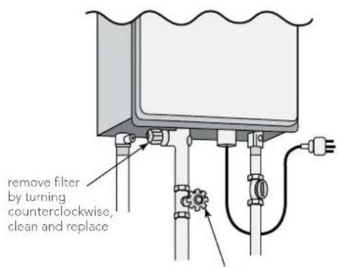 remove filter by turning counterclockwise, clean and replace