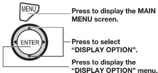 MENU Press to display the MAIN MENU screen. ENTER Press to select "DISPLAY OPTION". Press to display the "DISPLAY OPTION" menu.