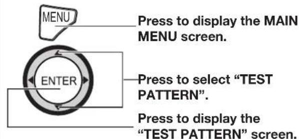 MENU Press to display the MAIN MENU screen. ENTER Press to select "TEST PATTERN". Press to display the "TEST PATTERN" screen.