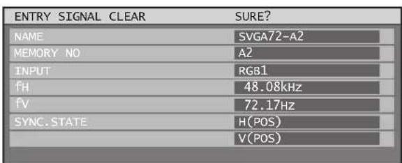 ENTRY SIGNAL CLEAR SURE? NAME SVGA72-A2 MEMORY NO A2 INPUT RGB1 fH 48.08kHz fV 72.17Hz SYNC.STATE H(POS) V(POS)