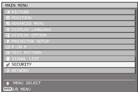 MAIN MENU PICTURE POSITION ADVANCED MENU DISPLAY LANGUAGE DISPLAY OPTION PROJECTOR SETUP P IN P TEST PATTERN SIGNAL LIST SECURITY NETWORK MENU SELECT ENTER SUB MENU