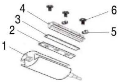 Labeled diagram of a mechanical device with numbered parts for identification