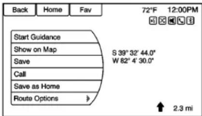 Back Home Fav 72°F 12:00PM Start Guidance S 39° 32' 44.0" Show on Map W 82° 4' 30.0" Save Call Save as Home Route Options > ↑ 2.3 mi
