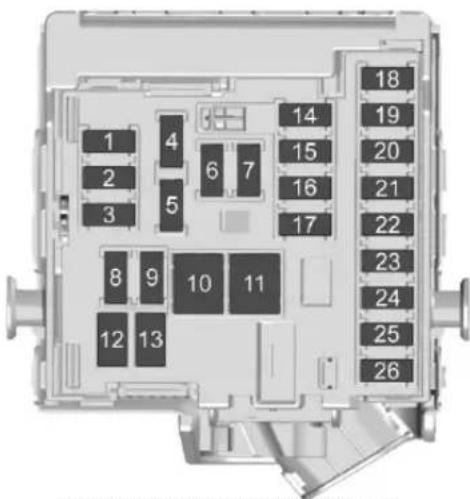 Floor plan diagram with numbered compartments and labeled areas, likely for vehicle or equipment identification.