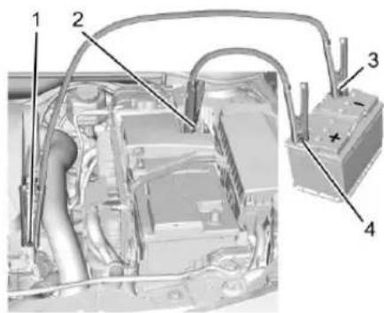 Technical diagram of a car engine bay with numbered components and labeled parts