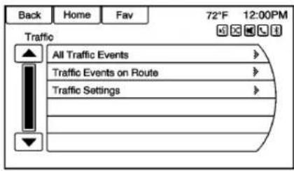 Back Home Fav 72°F 12:00PM Traffic All Traffic Events > Traffic Events on Route > Traffic Settings >