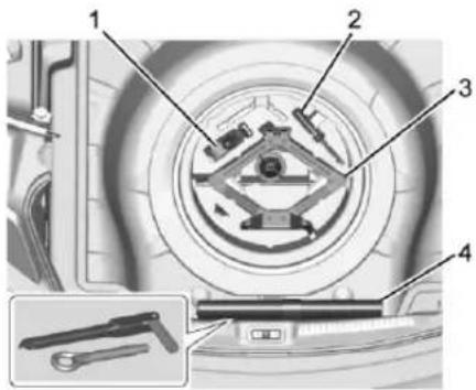 Technical diagram of a mechanical assembly with numbered components, including wrench and tool parts