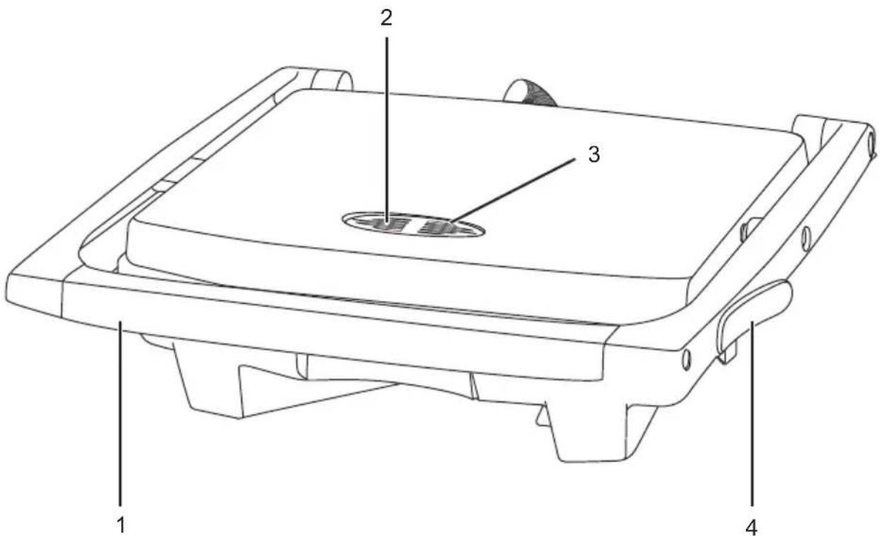 Technical diagram of a mechanical component with numbered parts labeled 1, 2, 3, and 4