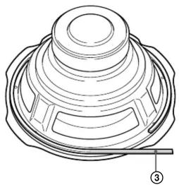 Technical line drawing of a speaker or speaker component with concentric layers and a handle (no text or symbols)