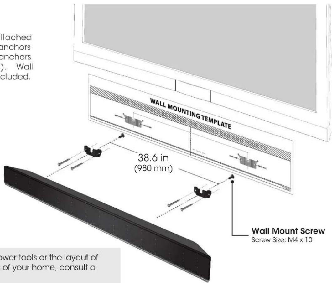 WALL MOUNTING TEMPLATE 38.6 in (980 mm) Wall Mount Screw Screw Size: M4 x 10 Lower tools or the layout of of your home, consult a