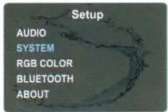 Setup AUDIO SYSTEM RGB COLOR BLUETOOTH ABOUT