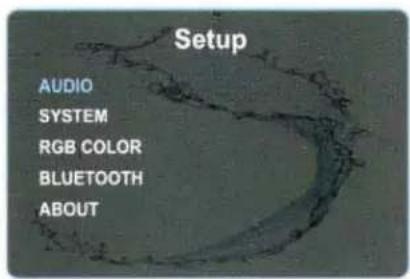Setup AUDIO SYSTEM RGB COLOR BLUETOOTH ABOUT