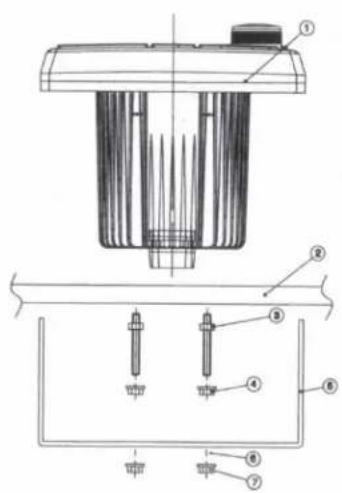 Technical diagram of a mechanical assembly with numbered components and cross-sectional views