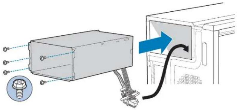 Diagram showing cable connection to a computer drive with labeled pins and a magnified inset of the screw.