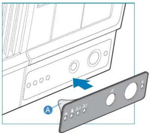 Diagram showing a door panel with labeled buttons and an arrow indicating direction, marked with point A.