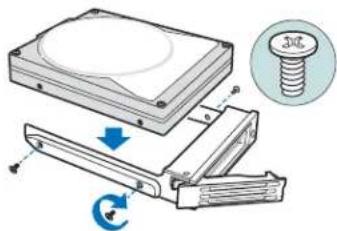 Diagram illustrating the assembly of a hard disk with screw and gear, showing mechanical components and rotation direction.