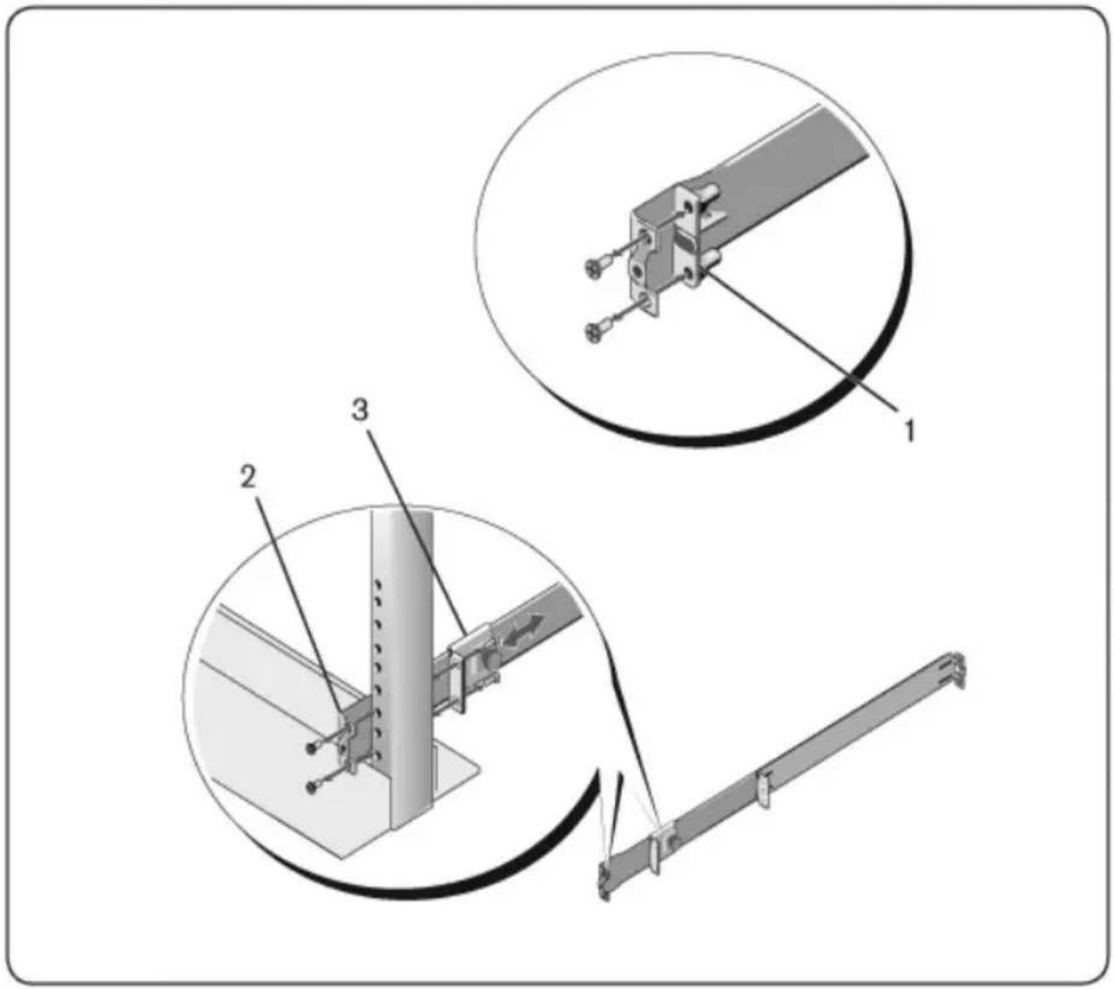 Technical diagram showing three mechanical assembly steps with labeled components 1, 2, and 3