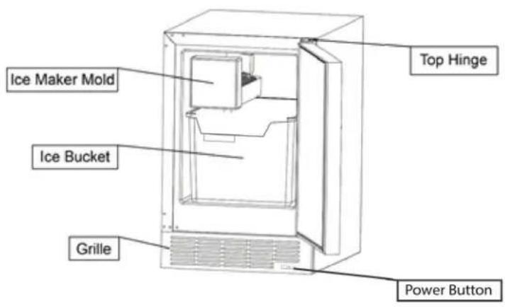 Ice Maker Mold Ice Bucket Grille Top Hinge Power Button