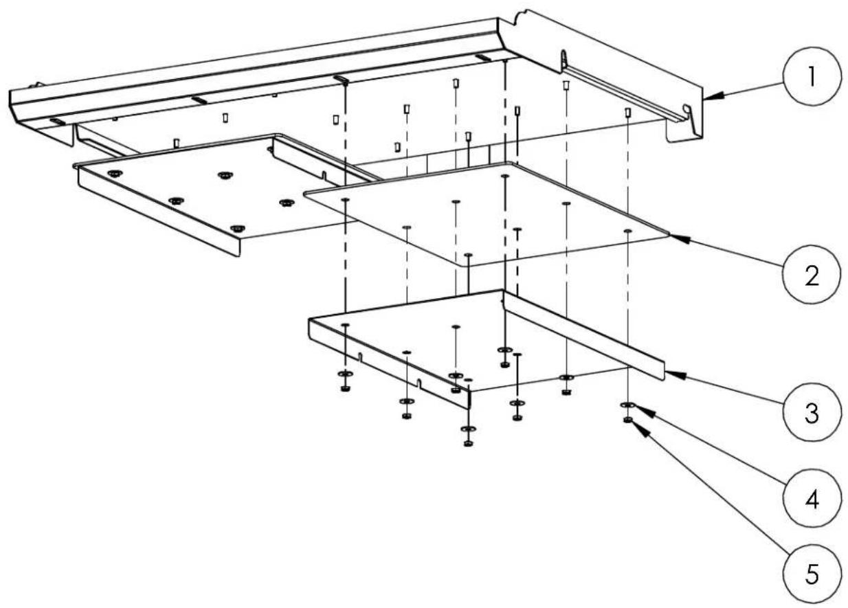 Technical diagram of a structural frame assembly with numbered components and dimension lines