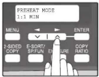 PREHEAT MODE 1:1 MIN MENU 2-SIDED COPY E-SORT/SP.FUN ENTER E-