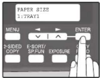PAPER SIZE 1:TRAY1 MENU 2-SIDED COPY E-SORT/SP/FUN EXPOSURE ENTER CLOVY FUND