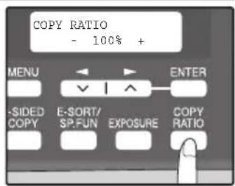 COPY RATIO - 100% + MENU ENTER -SIDED COPY E-SORT/ SP.FUN EXPOSURE COPY RATIO